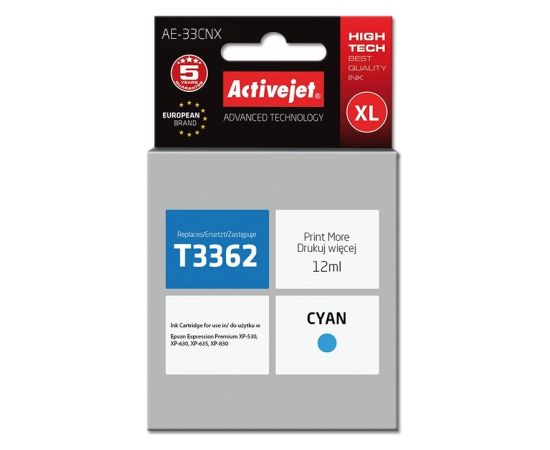 Activejet AE-33CNX Ink cartridge (replacement for Epson 33XL T3362; Supreme; 12 ml; cyan) Чернила для принтера