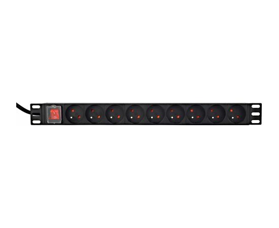 Gembird EnerGenie EG-PDU-9F2F Power distribution unit (PDU), 10 pcs C13 sockets, 1U, 16A, C20 plug 2 m cable, black UPS Nepārtrauktā barošana