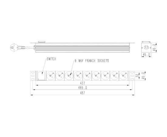 Gembird EnerGenie EG-PDU-9F2F Power distribution unit (PDU), 10 pcs C13 sockets, 1U, 16A, C20 plug 2 m cable, black UPS Nepārtrauktā barošana