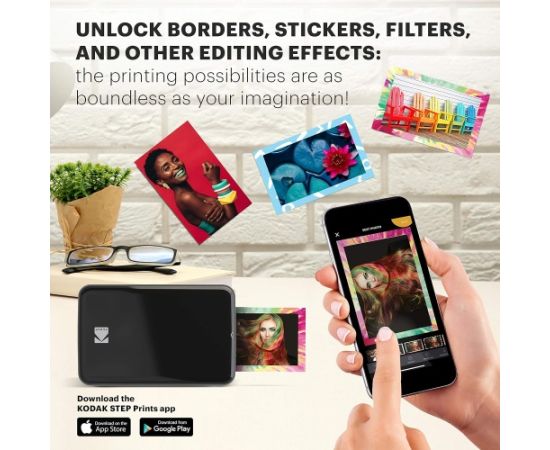 Kodak STEP Instant Mobile Photo printer Colour ZINK 2x3'' 1 ppm, Bluetooth, Black Jaunumi - Birojam