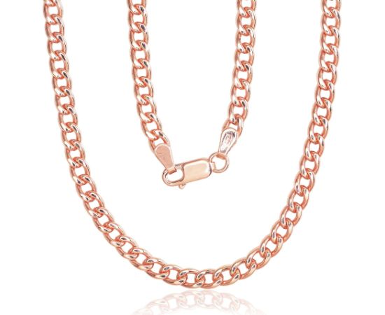 Серебряная цепочка Картье 4 мм #2400141(PAu-R), Серебро 925°, красное золото (покрытие), длина: 55 см, 24.6 гр. Viriešiem