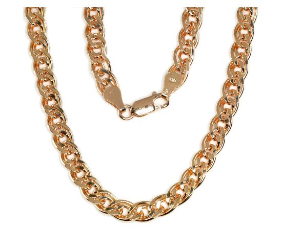 Sudraba ķēdīte Mona Liza 6 mm, dimantu apstrādājums #2400106(PAu-R), Sudrabs 925°, sarkanais zelts (pārklājums), garums: 55 cm, 26 gr.  Ar zelta pārklājumu