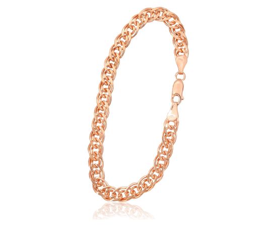 Серебряная цепочка Мона-лиза 6 мм, алмазная обработка граней #2400106(PAu-R)-bracelet, Серебро 925°, красное золото (покрытие), длина: 19 см, 9.2 гр. Aproces-ķēdītes