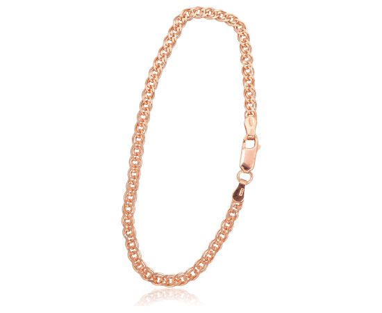 Серебряная цепочка Мона-лиза 3.1 мм, алмазная обработка граней #2400077(PAu-R)-bracelet, Серебро 925°, красное золото (покрытие), длина: 17 см, 3.4 гр. Aproces-ķēdītes