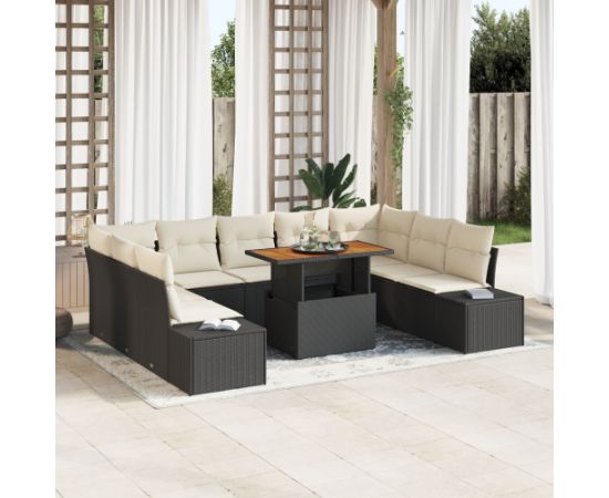 vidaXL Zestaw 10-elementowy kanap ogrodowych z poduszkami  Czarny Polirattan Dārza mēbeļu komplekti