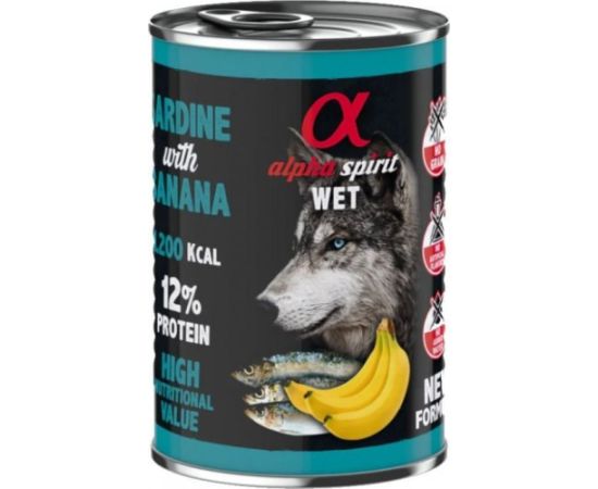 Alpha Spirit Alpha Spirit mokra karma dla psa sardynka z bananem 400g (6szt/opak) Suņu barība