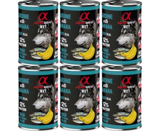 Alpha Spirit Alpha Spirit mokra karma dla psa sardynka z bananem 400g (6szt/opak) Suņu barība