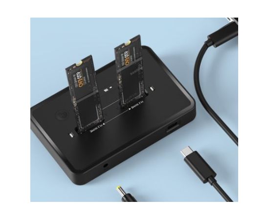 Gembird DD2-U3M2 Desktop dual drive USB Type-C M.2 NVME (and SATA) SSD docking station, black Datoru dokstacijas
