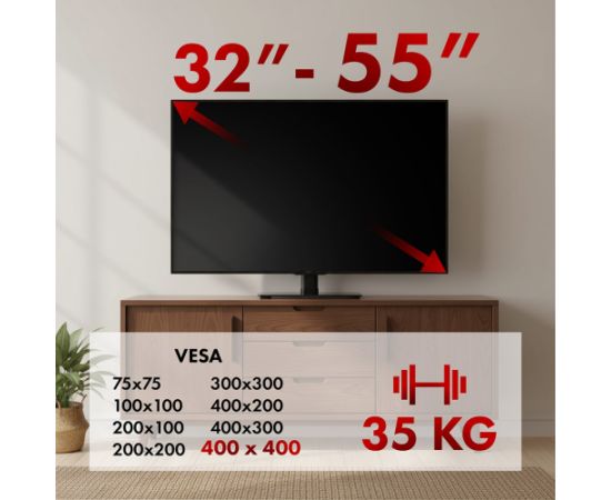 Maclean universal TV stand, for RTV cabinet, stand, max. 35 kg, 20 degree rotation, for 32-55" TV, MC-132 TV un monitoru stiprinājumi, kronšteini