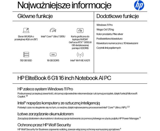 HP EliteBook 6 G1i Ultra 7265U 16" WUXGA IPS 60Hz 300nits AG 16GB DDR5 5600 SSD512 Arc Cam 5 MPx 56Wh W11Pro Pike Silver Aluminium 3Y OnSite Ноутбуки