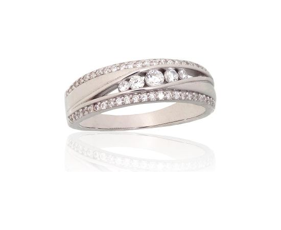 Sudraba gredzens #2102002(PRh-Gr)_CZ, Sudrabs 925°, rodijs (pārklājums), Cirkoni, Izmērs: 18.5, 3.8 gr. Sieviešu