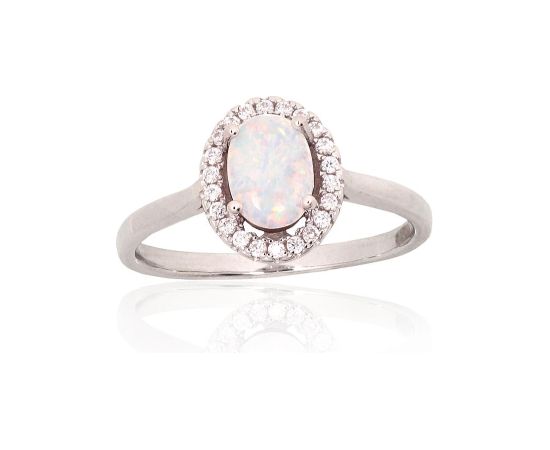 Серебряное кольцо #2101933(PRh-Gr)_CZ+OP-W, Серебро 925°, родий (покрытие), Цирконы, Опалит, Размер: 18, 2.1 гр. Sieviešu