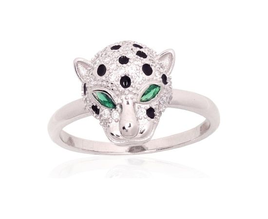 Sudraba gredzens #2101932(PRh-Gr)_CZ+CZ-G+ML-BK, Sudrabs 925°, rodijs (pārklājums), Cirkoni, Juvelieru emalja, Izmērs: 19, 3.1 gr. Sieviešu