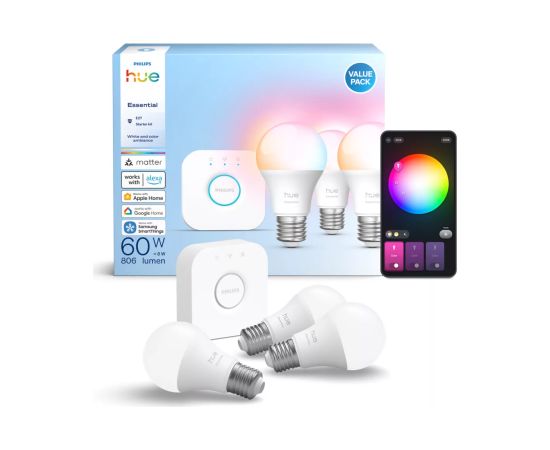 Philips Hue E WCA 806 A60 E27 3kit EU E27 8 W 16 million colours, White and colour light Viedās lampas un spuldzes