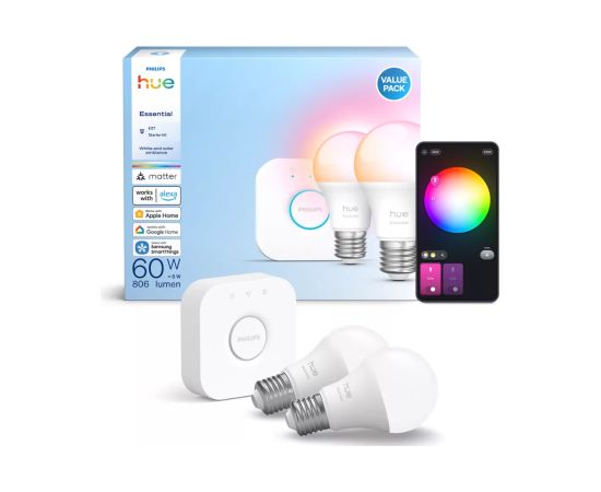 Philips Hue E WCA 806 A60 E27 2kit EU E27 8 W 16 million colours, White and colour light Viedās lampas un spuldzes