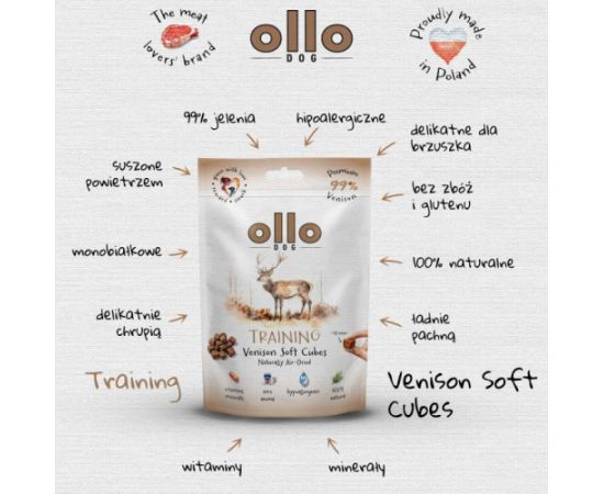 OLLO Air Dried Training Venison Cubes - dog treat - 80g Suņu barība