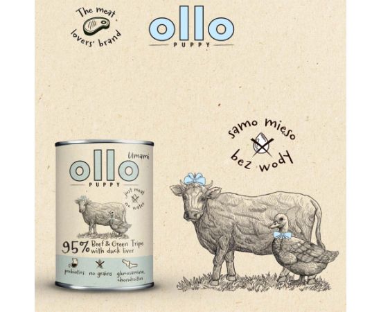 OLLO Puppy Umami Beef and Green Tripe with Duck Liver - wet dog food - 850g Suņu barība
