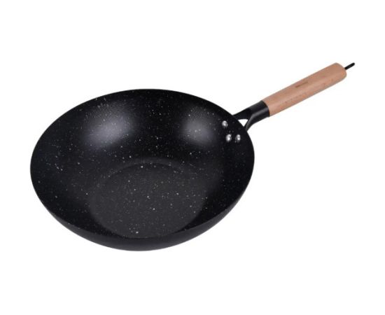 WOK panna 30 cm, oglekļa tērauds, marmora nepiedegošais pārklājums, koka rokturis, KINGHoff, KH 1983 Pannas