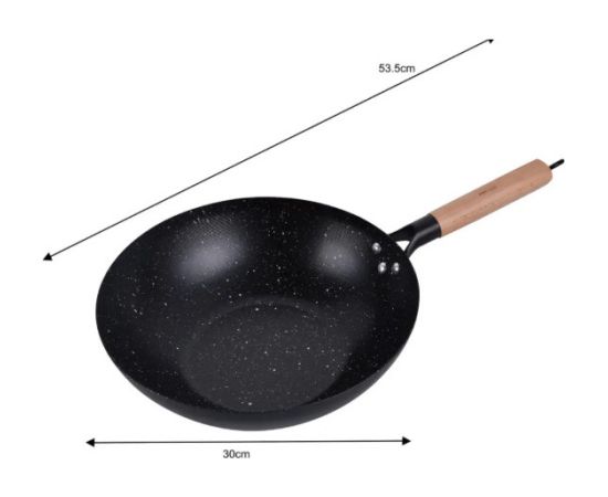 WOK panna 30 cm, oglekļa tērauds, marmora nepiedegošais pārklājums, koka rokturis, KINGHoff, KH 1983 Pannas