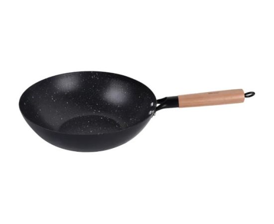 WOK panna 30 cm, oglekļa tērauds, marmora nepiedegošais pārklājums, koka rokturis, KINGHoff, KH 1983 Pannas