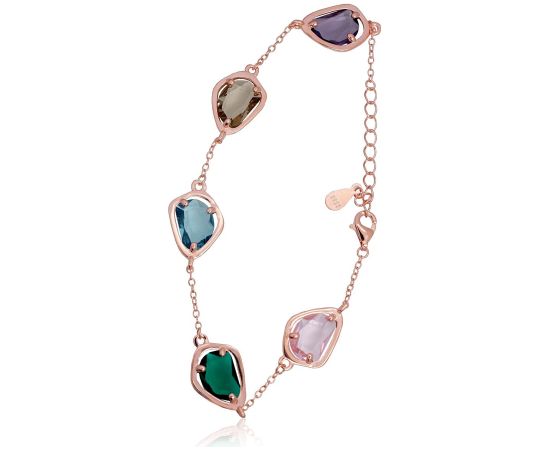 Серебряный браслет #2600446(PAu-R)_CZ-MIX, Серебро 925°, красное золото (покрытие), Цирконы, длина: 17 см, 5 гр. Ar zelta pārklājumu