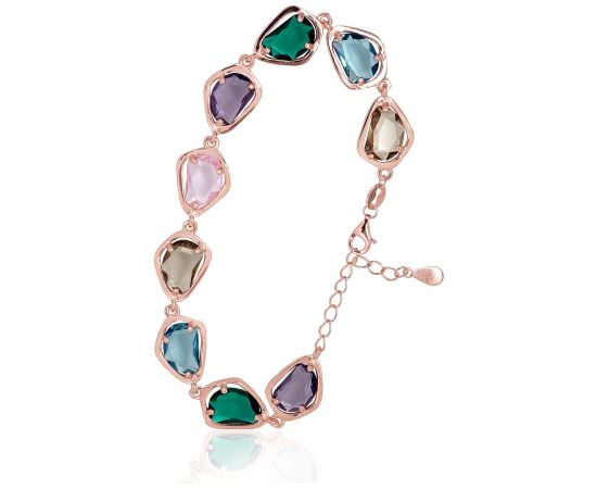 Серебряный браслет #2600445(PAu-R)_CZ-MIX, Серебро 925°, красное золото (покрытие), Цирконы, длина: 17 см, 8.4 гр. Ar zelta pārklājumu