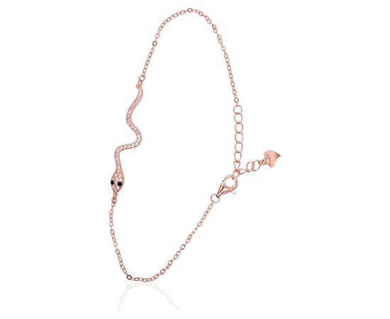 Sudraba aproce #2600441(PAu-R)_CZ+CZ-BK, Sudrabs 925°, sarkanais zelts (pārklājums), Cirkoni, garums: 17 cm, 1.7 gr. Ar zelta pārklājumu