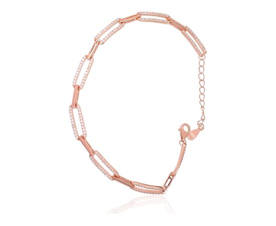 Серебряный браслет #2600435(PAu-R)_CZ, Серебро 925°, красное золото (покрытие), Цирконы, длина: 17 см, 5.6 гр. Ar zelta pārklājumu