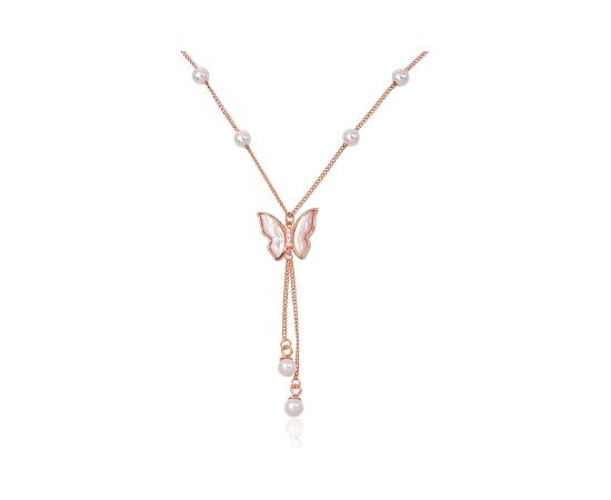 Sudraba kaklarota #2500158(PAu-R)_CZ+PE+PL, Sudrabs 925°, sarkanais zelts (pārklājums), Cirkoni, Pērles, Perlamutrs, garums: 42 cm, 3.4 gr. Ar zelta pārklājumu