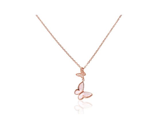 Sudraba kaklarota #2500157(PAu-R)_CZ+PL, Sudrabs 925°, sarkanais zelts (pārklājums), Cirkoni, Perlamutrs, garums: 42 cm, 2.4 gr. Ar zelta pārklājumu