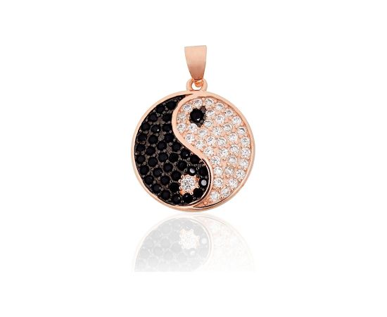 Sudraba kulons #2302038(PAu-R+PRh-Bk)_CZ+CZ-BK, Sudrabs 925°, sarkanais zelts (pārklājums)/, rodijs (pārklājums), Cirkoni, 2.5 gr. Ar zelta pārklājumu