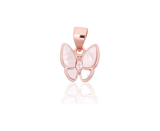 Sudraba kulons #2301983(PAu-R)_CZ+PL, Sudrabs 925°, sarkanais zelts (pārklājums), Cirkoni, Perlamutrs, 0.7 gr. Ar zelta pārklājumu