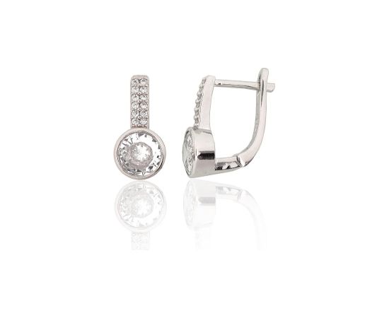 Серебряные серьги на английском замке #2204310(PRh-Gr)_CZ, Серебро 925°, родий (покрытие), Цирконы, 3.2 гр. Ar "angļu" slēdzēju