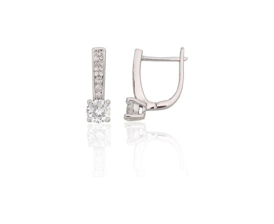 Серебряные серьги на английском замке #2204309(PRh-Gr)_CZ, Серебро 925°, родий (покрытие), Цирконы, 2.4 гр. Ar "angļu" slēdzēju