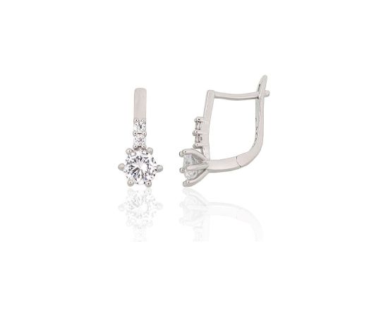 Серебряные серьги на английском замке #2204308(PRh-Gr)_CZ, Серебро 925°, родий (покрытие), Цирконы, 1.8 гр. Ar "angļu" slēdzēju