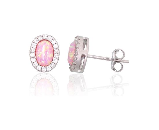 Серебряные серьги-пуссеты #2204143(PRh-Gr)_CZ+OP-PI, Серебро 925°, родий (покрытие), Цирконы, Опалит, 1.5 гр. Puseti
