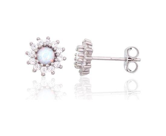 Серебряные серьги-пуссеты #2204142(PRh-Gr)_CZ+OP-W, Серебро 925°, родий (покрытие), Цирконы, Опалит, 1.3 гр. Puseti