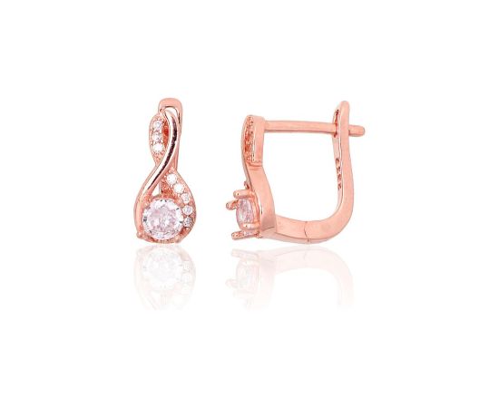 Sudraba auskari ar 'angļu' slēdzēju #2204106(PAu-R)_CZ, Sudrabs 925°, sarkanais zelts (pārklājums), Cirkoni, 2.1 gr. Ar "angļu" slēdzēju