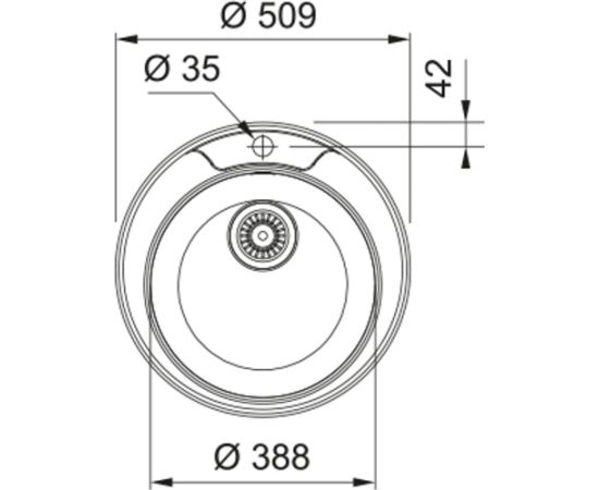 Franke RON 610-39 Ø509 mm, nerūsējošā tērauda iegriežama izlietne ar manuālo 3½'' ventili, ir caurums maisītājam - gab. Nerūsējoša tērauda izlietnes