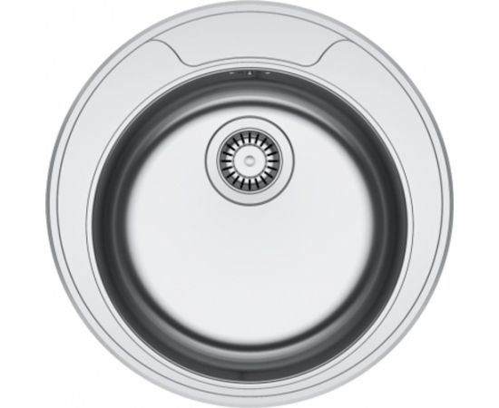 Franke ROL 610-39 Ø509 mm, nerūsējošā tērauda (auduma struktūra) iegriežama izlietne ar manuālo 3½'' ventili, ir caurums maisītājam - gab. Nerūsējoša tērauda izlietnes