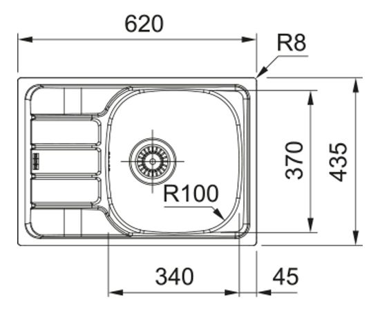 Franke SKN 611-62/44 Nerūsējošā tērauda iegriežama izlietne ar manualu ventīli 3½'' - gab. Нержавеющая сталь
