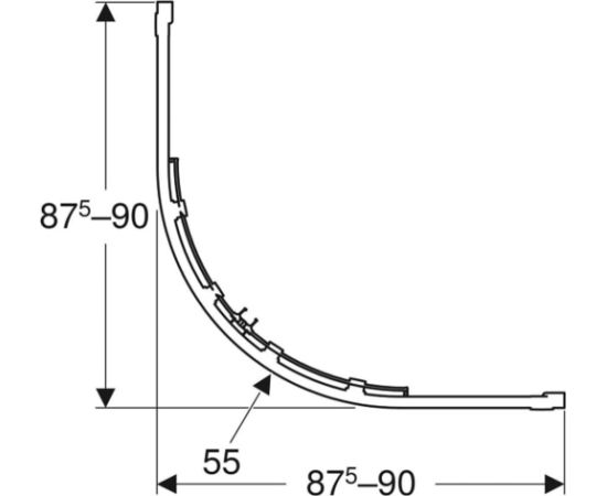 Geberit GEO ieapaļa stūra dušas kabine: 87.5-90x87.5-90x190cm, R550, sudraba krāsas / Caurspīdīgs stikls - gab. Dušas stūri
