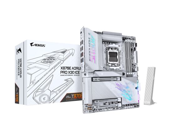 Mainboard GIGABYTE AMD X870E Socket AM5 ATX RAM DDR5-SDRAM 4xSlots Wi-Fi Yes Bluetooth Yes 4xNumber of M.2 (M) slots X870E A PRO X ICE X870EAPROXICE Mātes plates