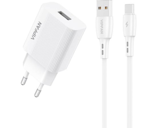 Network charger VFAN E01, 1x USB, 2.4A + USB-C cable (white) Jaunumi - Datori