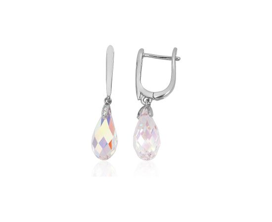 Sudraba auskari ar 'angļu' slēdzēju #2204314(PRh-Gr)_CZ+CZ-MIXW, Sudrabs 925°, rodijs (pārklājums), Cirkoni, 3 gr. Ar "angļu" slēdzēju