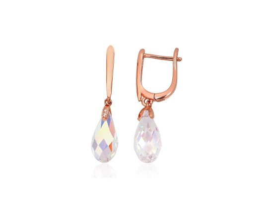 Sudraba auskari ar 'angļu' slēdzēju #2204314(PAu-R)_CZ+CZ-MIXW, Sudrabs 925°, sarkanais zelts (pārklājums), Cirkoni, 3 gr. Ar "angļu" slēdzēju