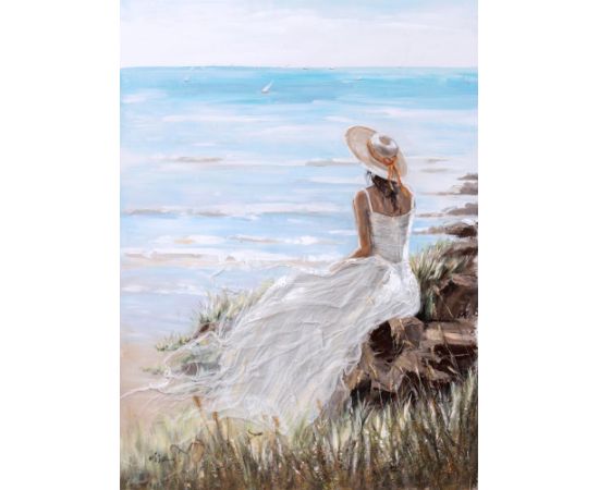 Eļļas glezna 90x120cm, dāma pludmalē Jaunumi, mēbeles, māja
