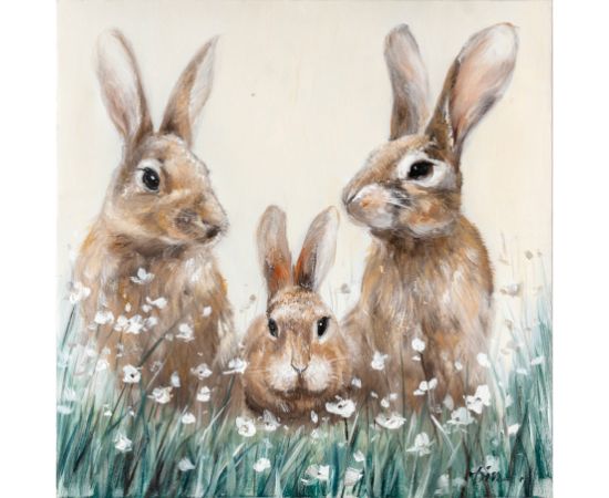 Eļļas glezna 60x60xcm, trušu ģimene Jaunumi, mēbeles, māja