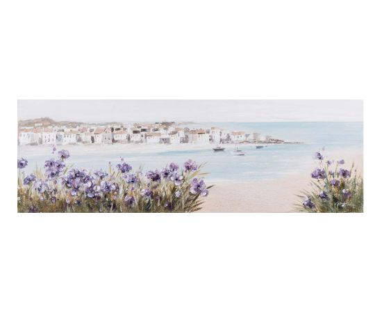 Eļļas glezna 50x150cm, pludmale / violeti ziedi Jaunumi, mēbeles, māja