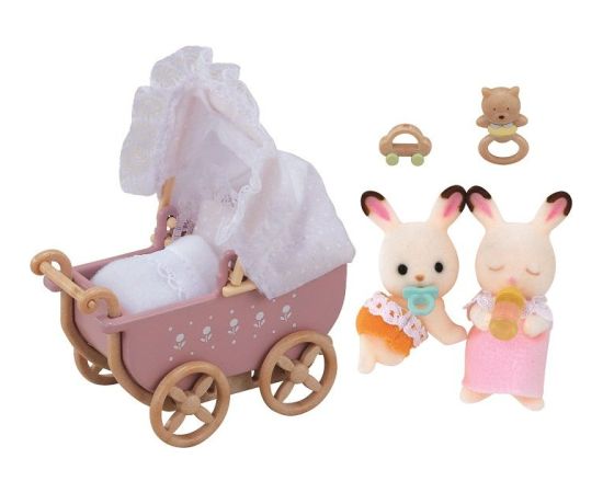Figurka Epoch Sylvanian Families - Zestaw z bliźniakami królików z czekoladowymi uszkami + wózek dziecięcy (5018) Фигурки и герои